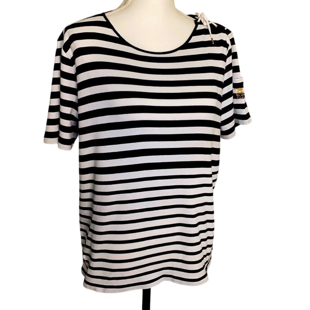Ralph Lauren Black White Striped Nautical Inspired Top with Rope detailing 1X